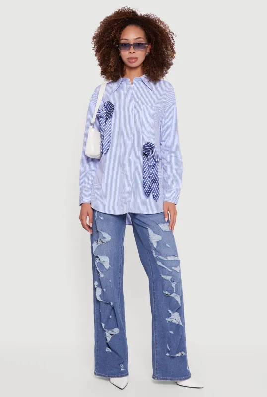Pinstripe Satin Bow Poplin Shirt sold by Rainbow