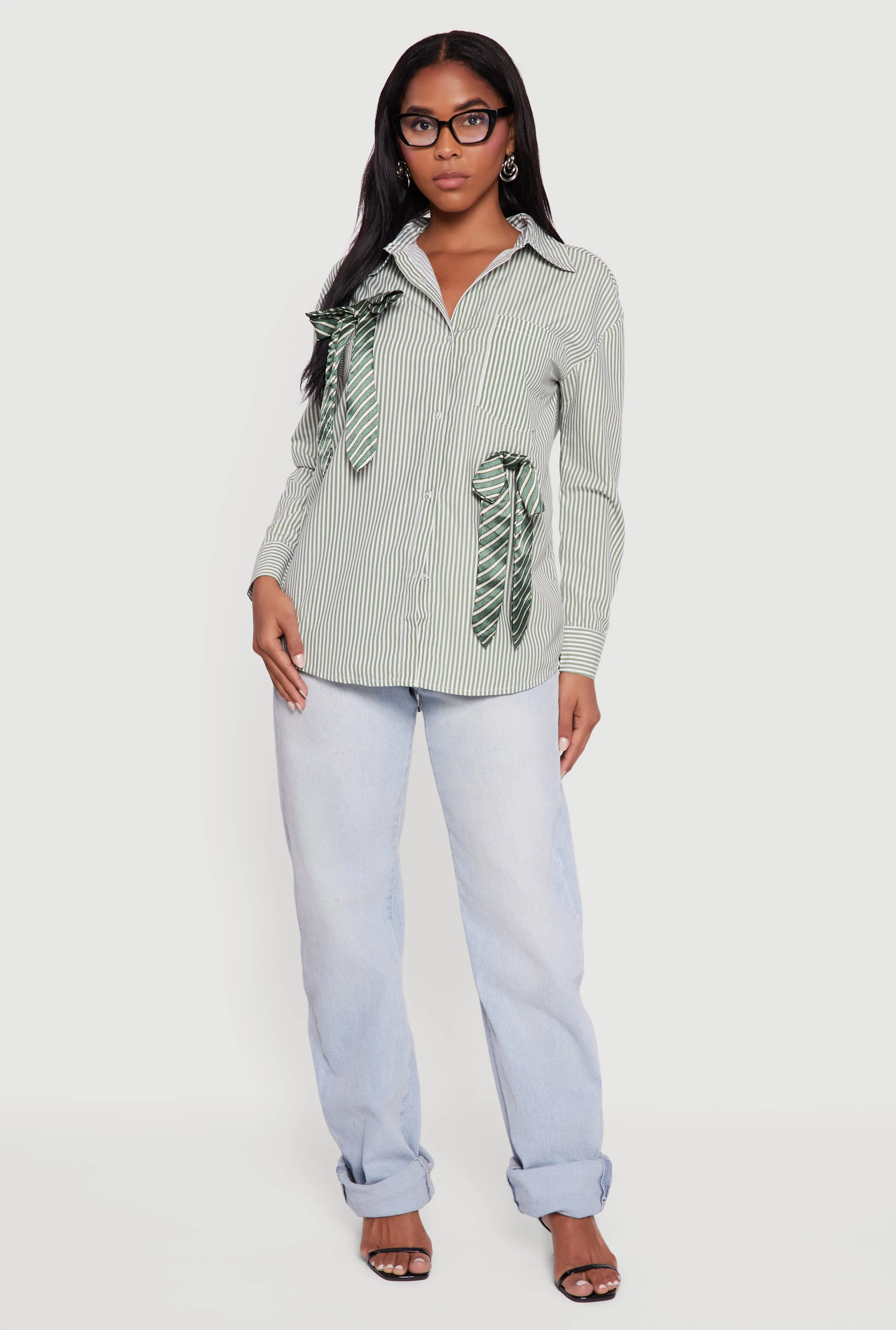 Pinstripe Satin Bow Poplin Shirt sold by Rainbow product image thumbnail 2