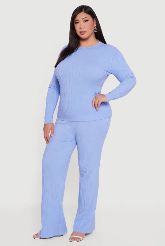 Plus Size Cable Knit Drawstring Detail Pants sold by Rainbow