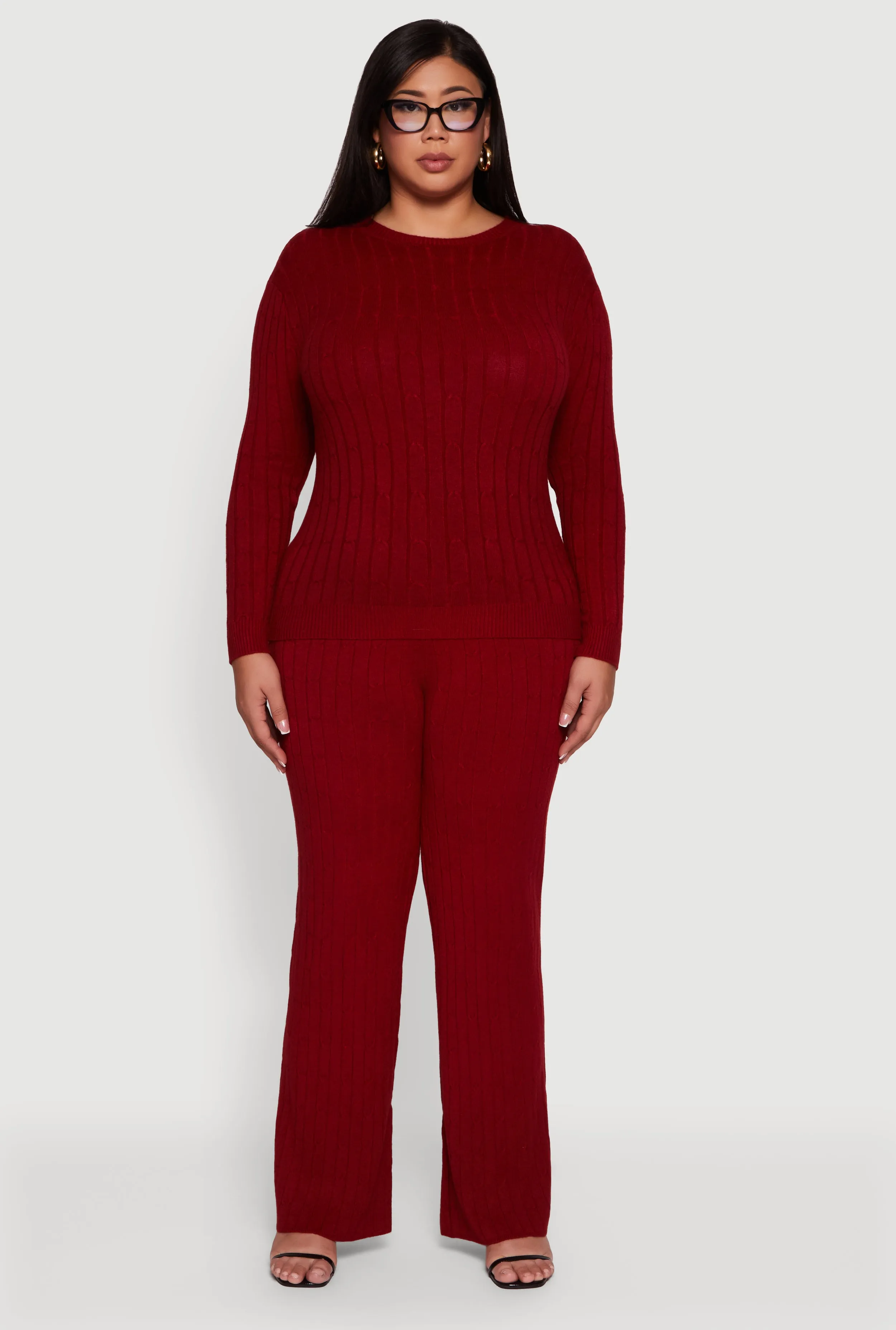 Plus Size Cable Knit Drawstring Detail Pants sold by Rainbow