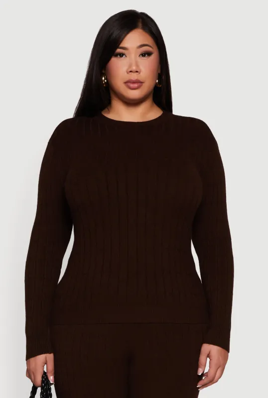 Plus Size Cable Knit Long Sleeve Crew Neck Sweater sold by Rainbow