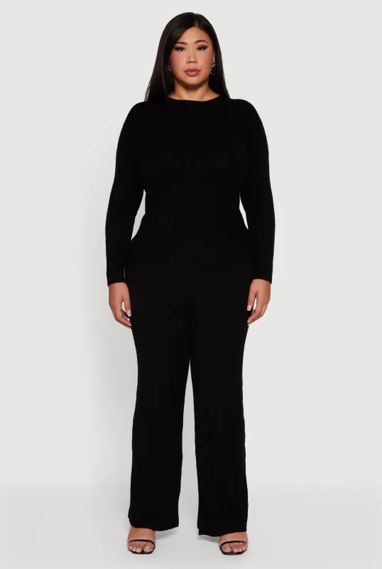 Plus Size Cable Knit Drawstring Detail Pants sold by Rainbow