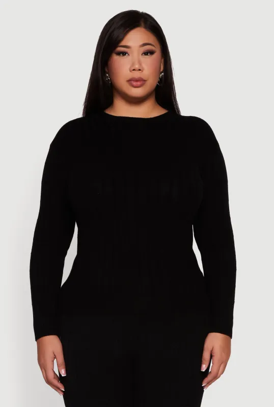 Plus Size Cable Knit Long Sleeve Crew Neck Sweater sold by Rainbow