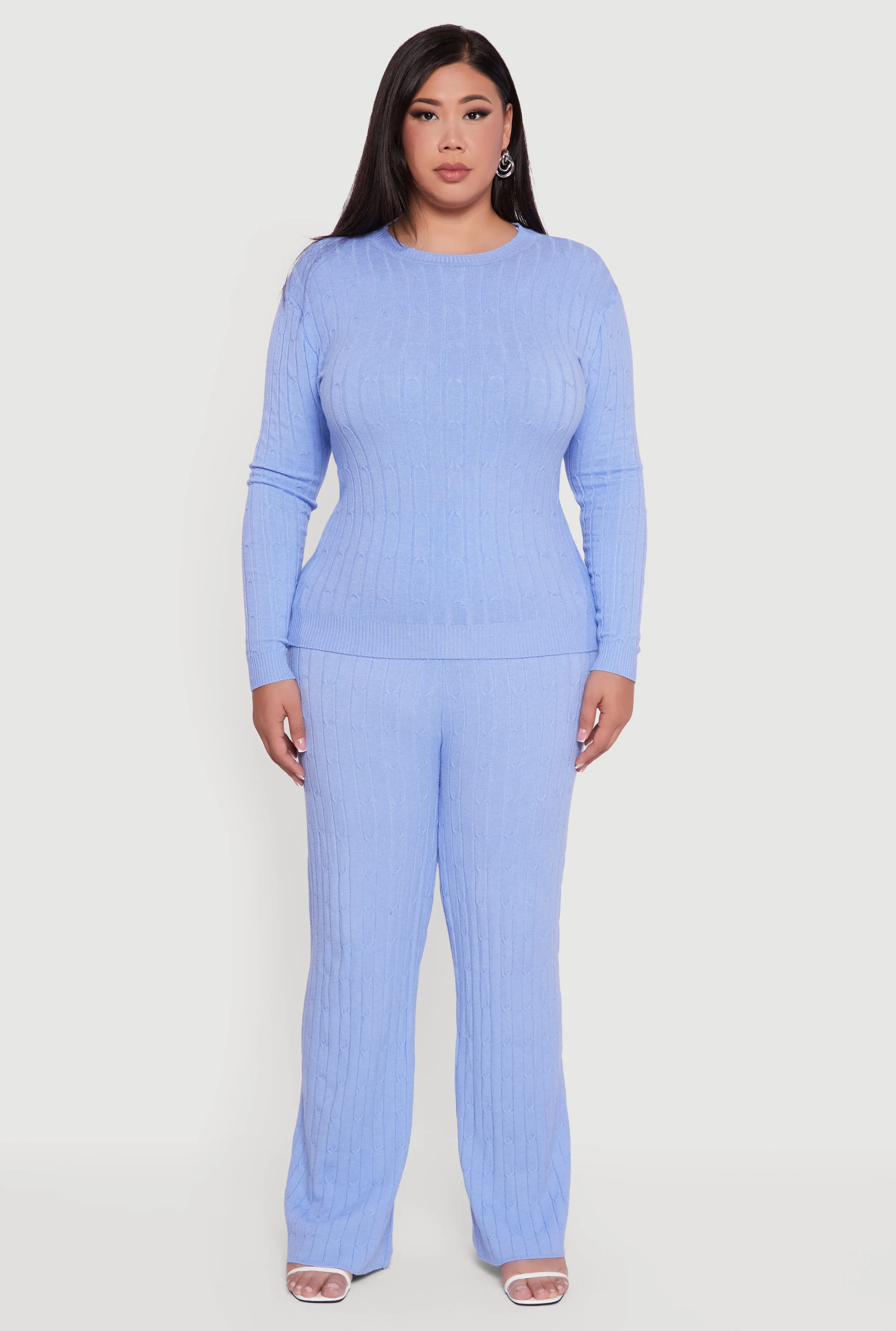 Plus Size Cable Knit Long Sleeve Crew Neck Sweater sold by Rainbow product image thumbnail 3