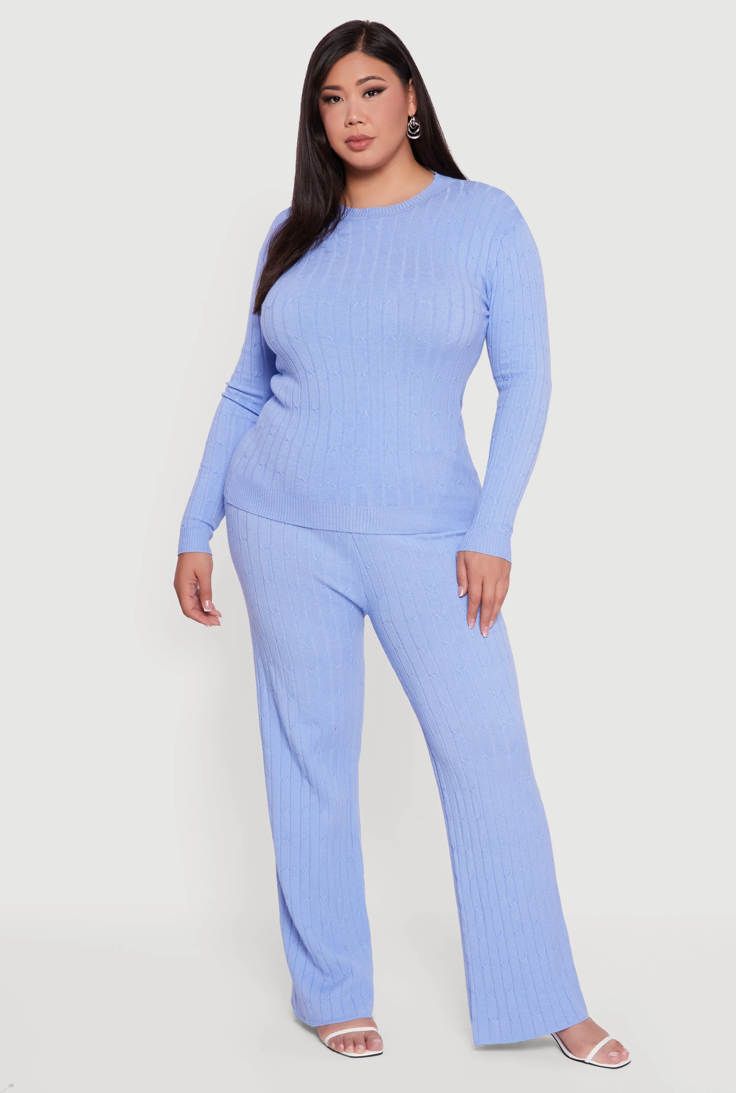 Plus Size Cable Knit Long Sleeve Crew Neck Sweater sold by Rainbow product image thumbnail 2