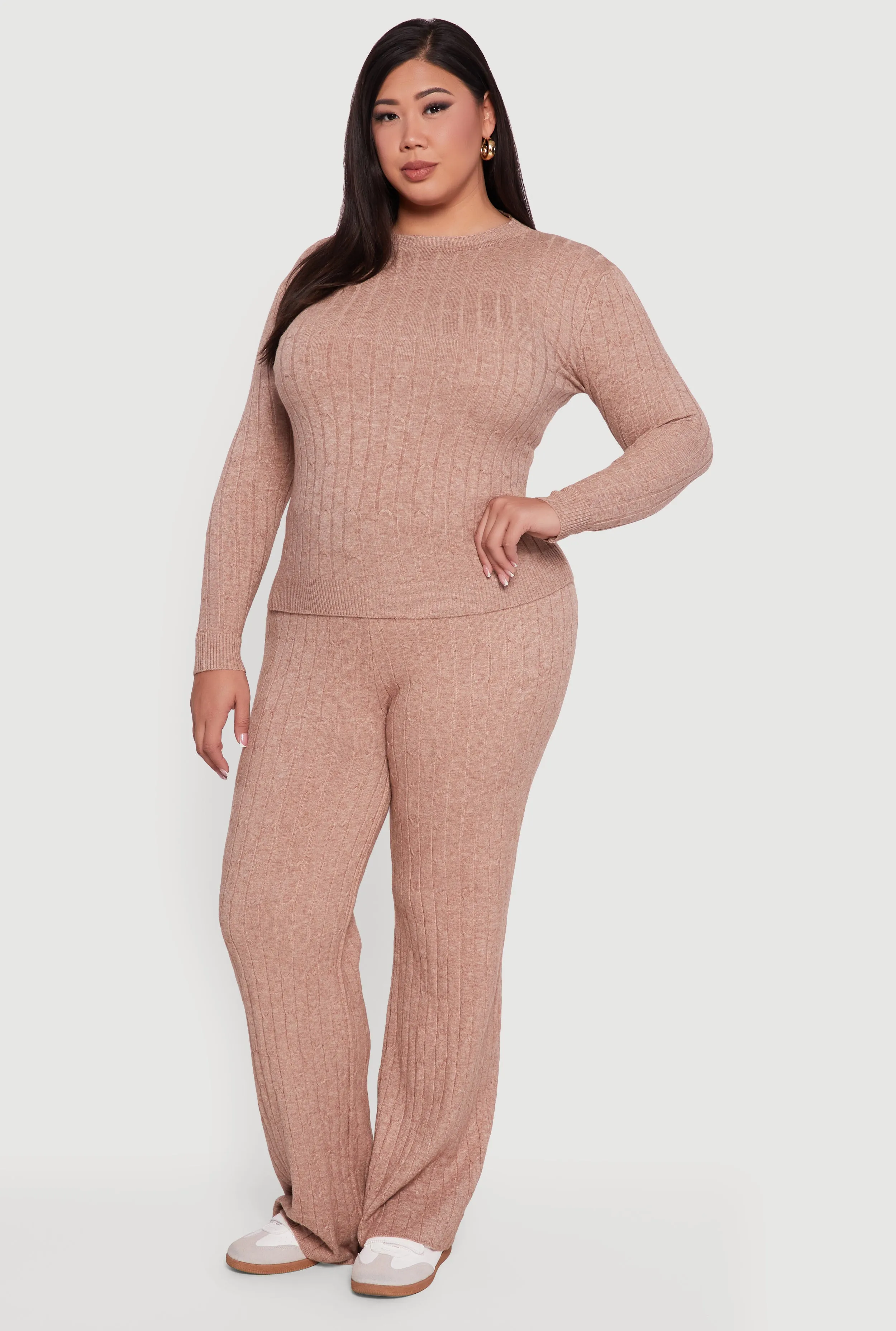 Plus Size Cable Knit Long Sleeve Crew Neck Sweater sold by Rainbow product image thumbnail 3