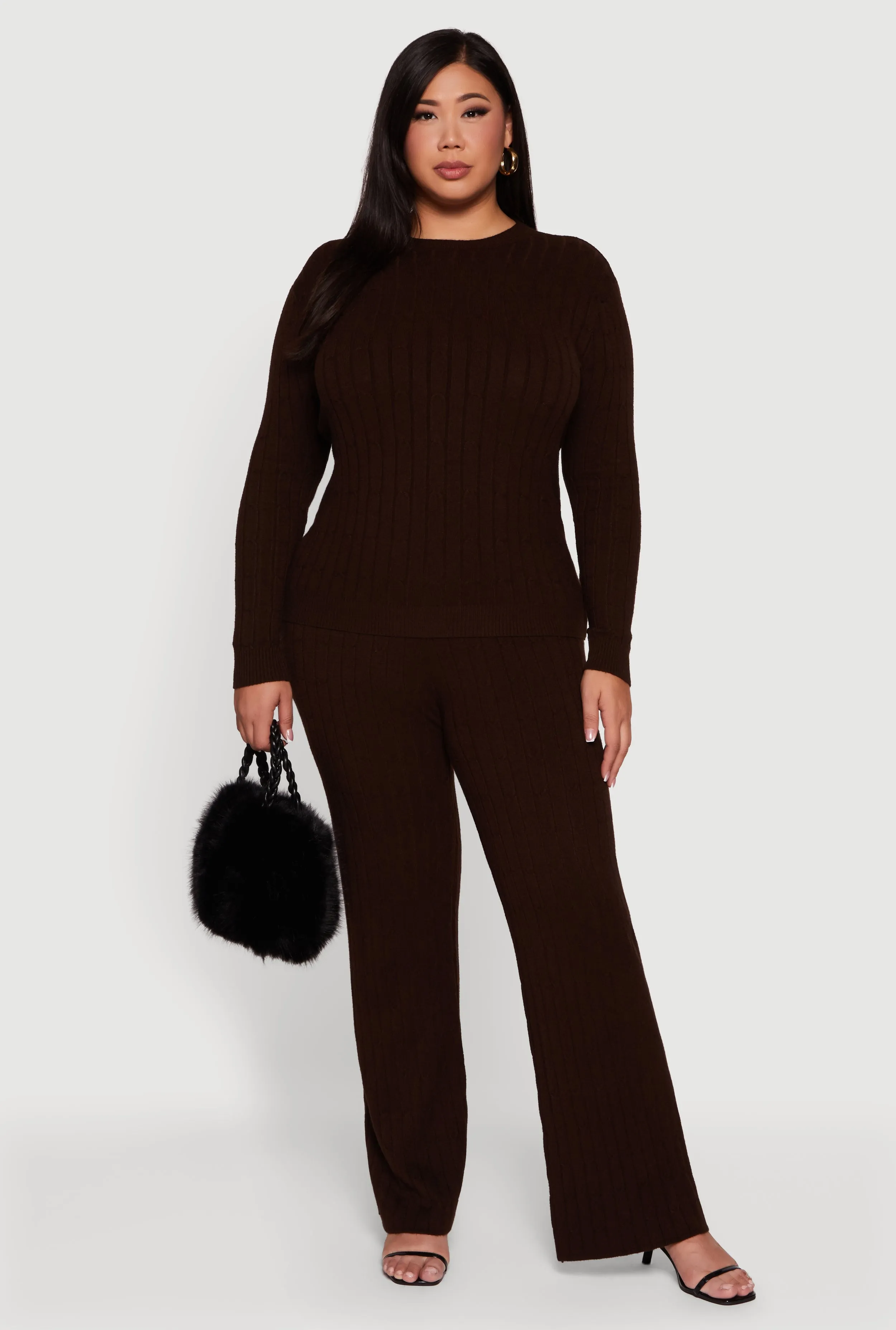 Plus Size Cable Knit Long Sleeve Crew Neck Sweater sold by Rainbow product image thumbnail 3