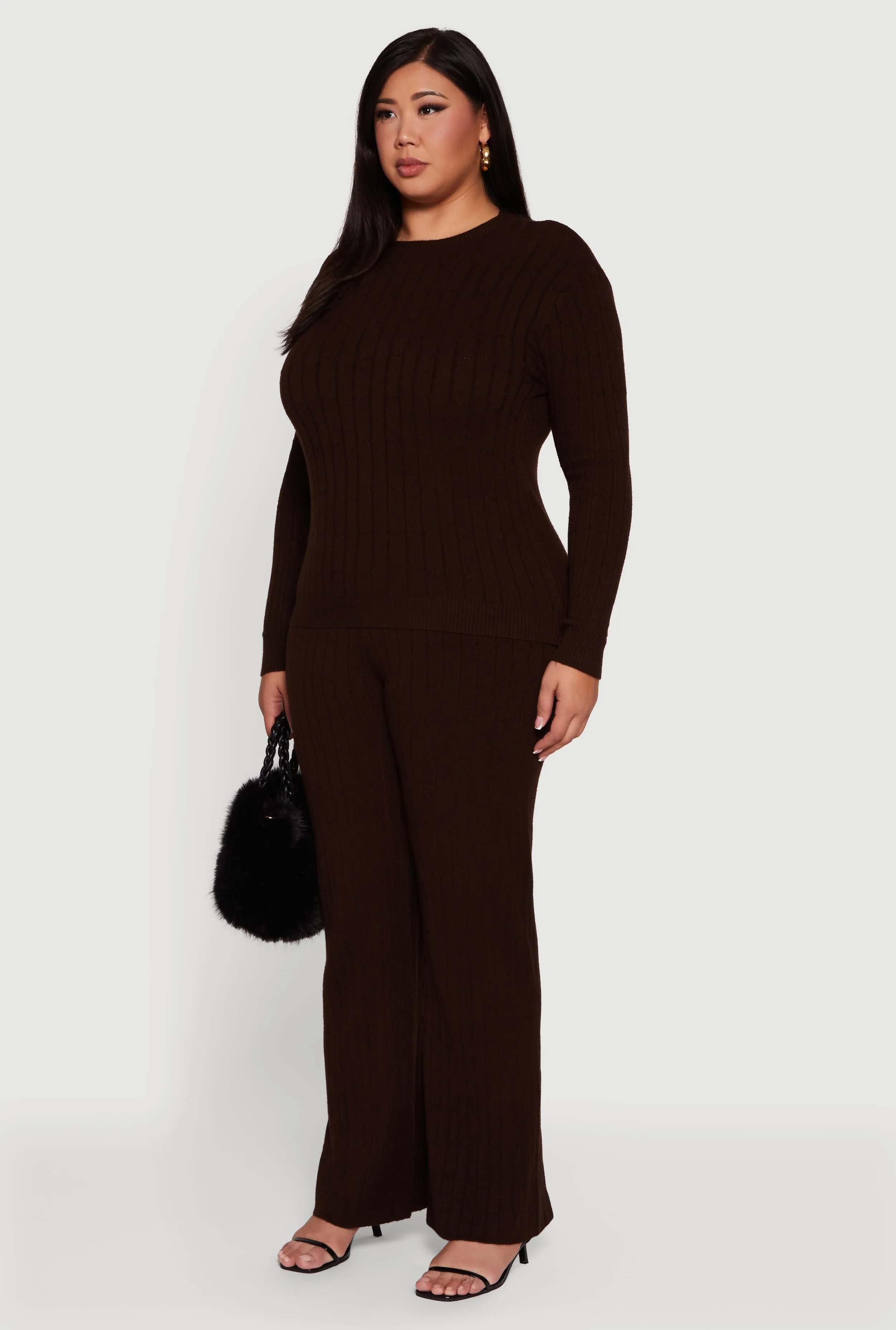 Plus Size Cable Knit Long Sleeve Crew Neck Sweater sold by Rainbow product image thumbnail 5
