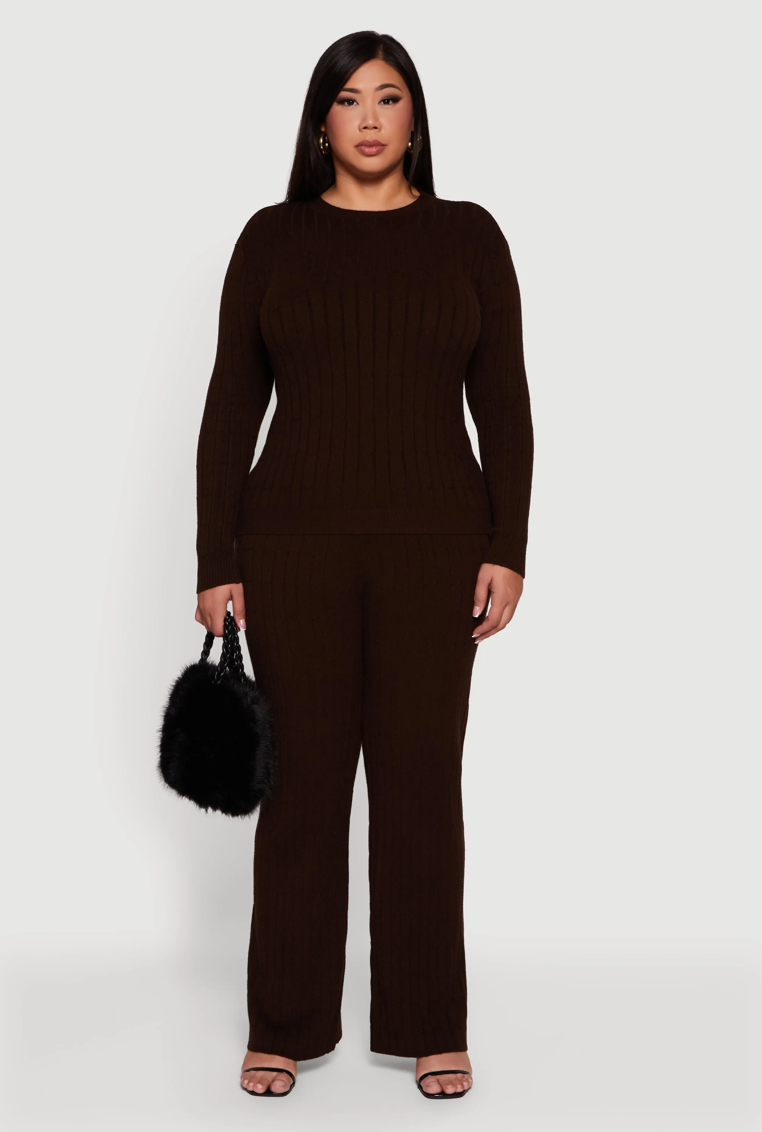 Plus Size Cable Knit Long Sleeve Crew Neck Sweater sold by Rainbow product image thumbnail 2