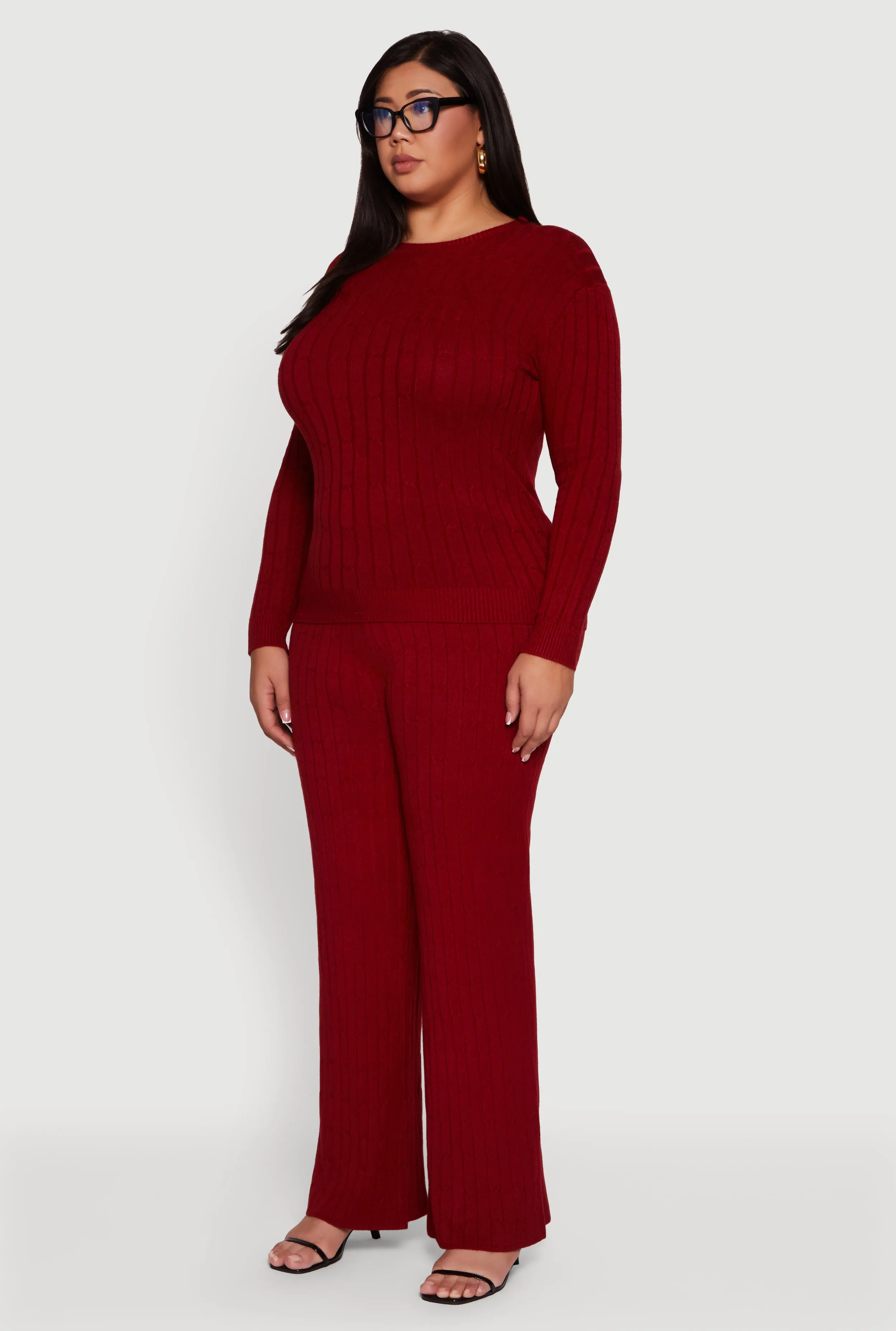 Plus Size Cable Knit Long Sleeve Crew Neck Sweater sold by Rainbow product image thumbnail 5