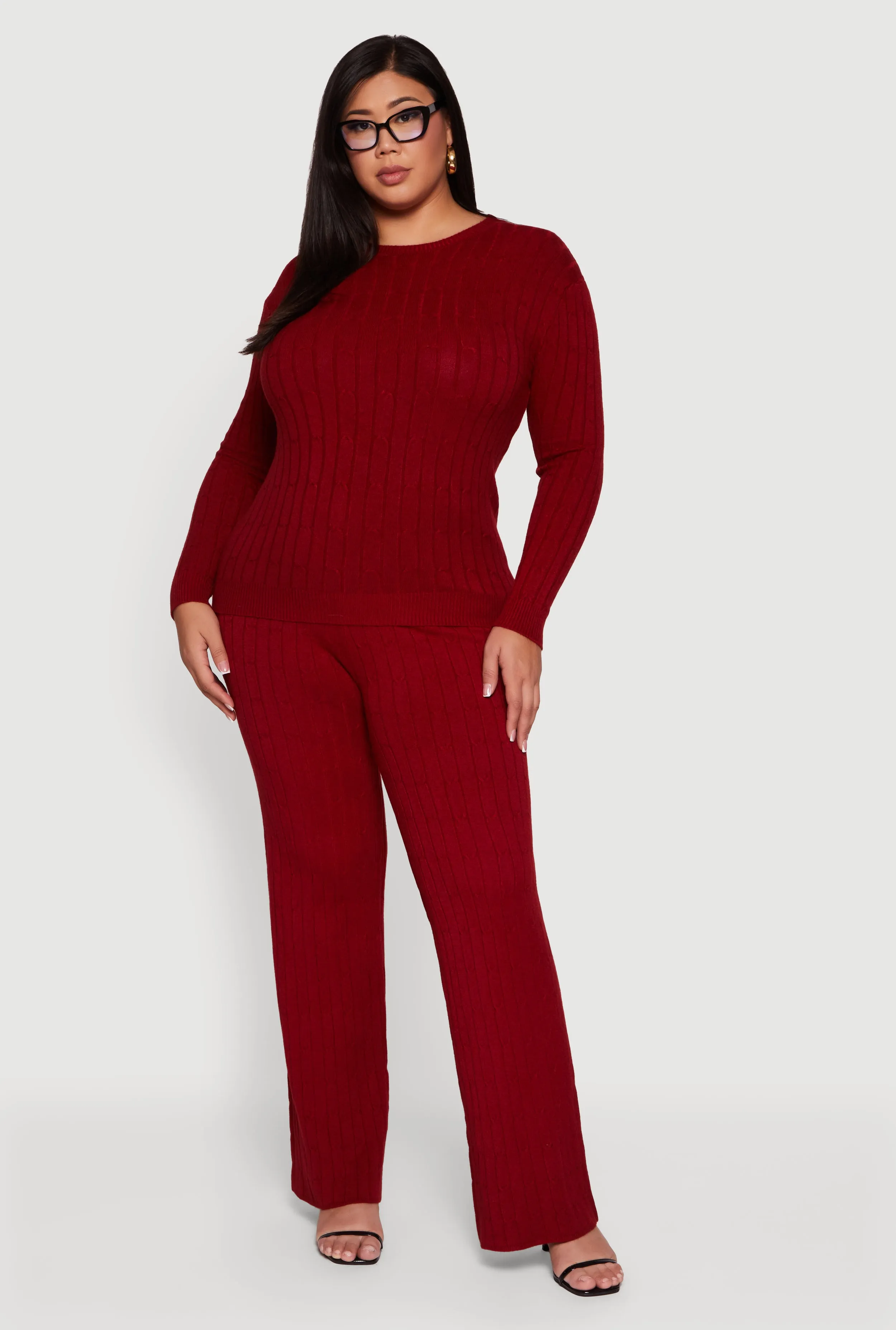 Plus Size Cable Knit Long Sleeve Crew Neck Sweater sold by Rainbow product image thumbnail 3