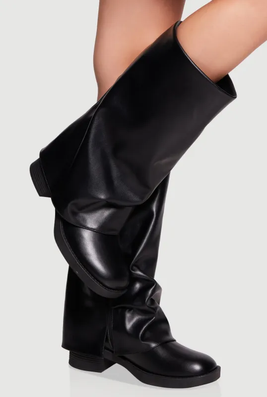 Mid Calf Block Heel Fold Over Boots sold by Rainbow