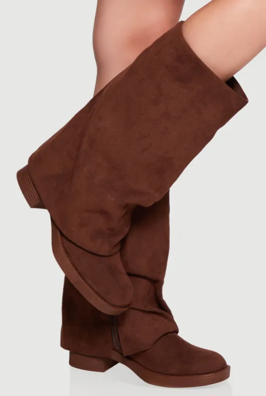 Mid Calf Block Heel Fold Over Boots sold by Rainbow