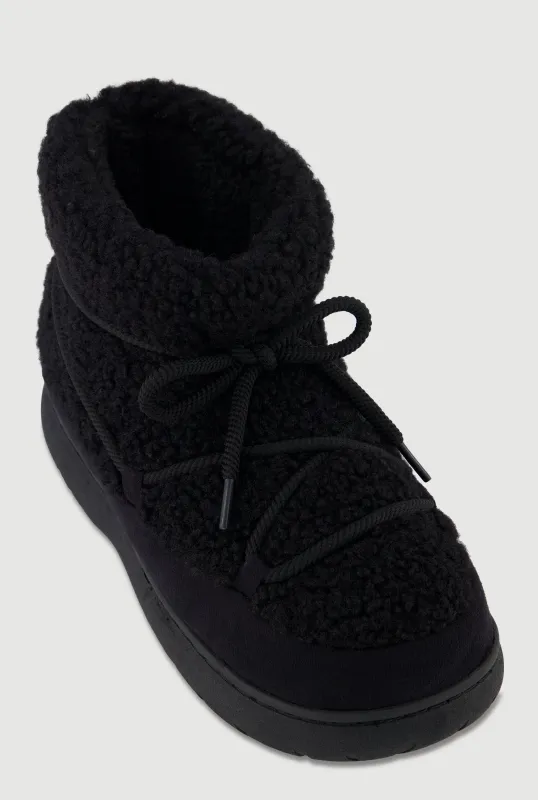Slip On Sherpa Lace Up Flatform Booties sold by Rainbow