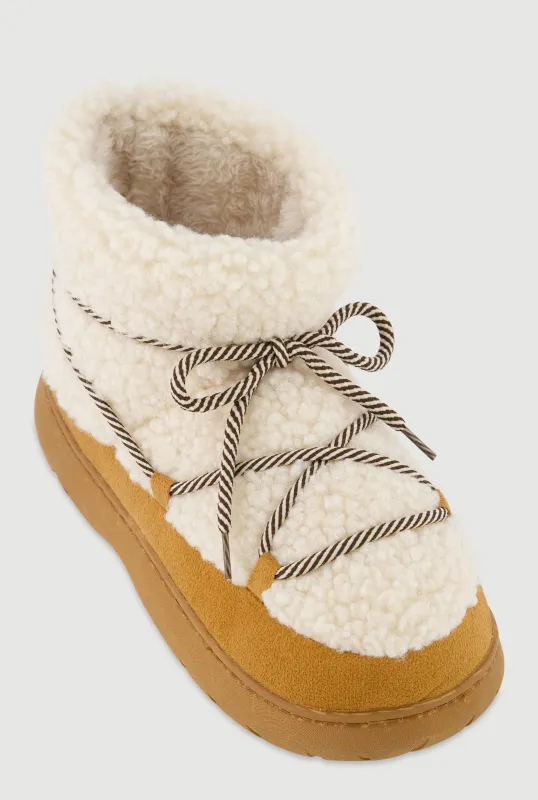 Slip On Sherpa Lace Up Flatform Booties sold by Rainbow