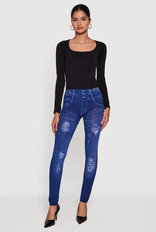 Distressed Print High Waisted Push Up Jeggings sold by Rainbow