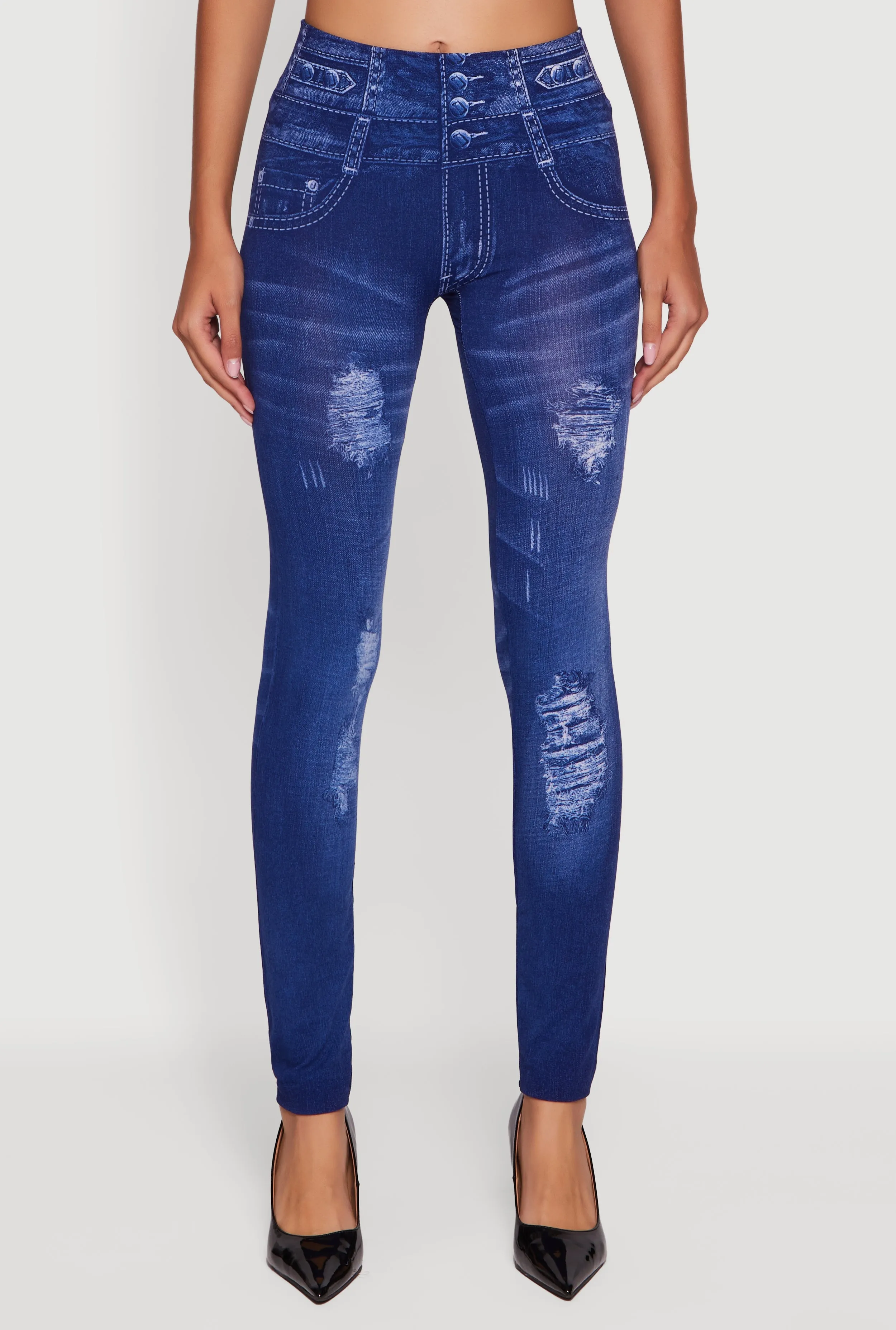 Distressed Print High Waisted Push Up Jeggings sold by Rainbow product image thumbnail 5