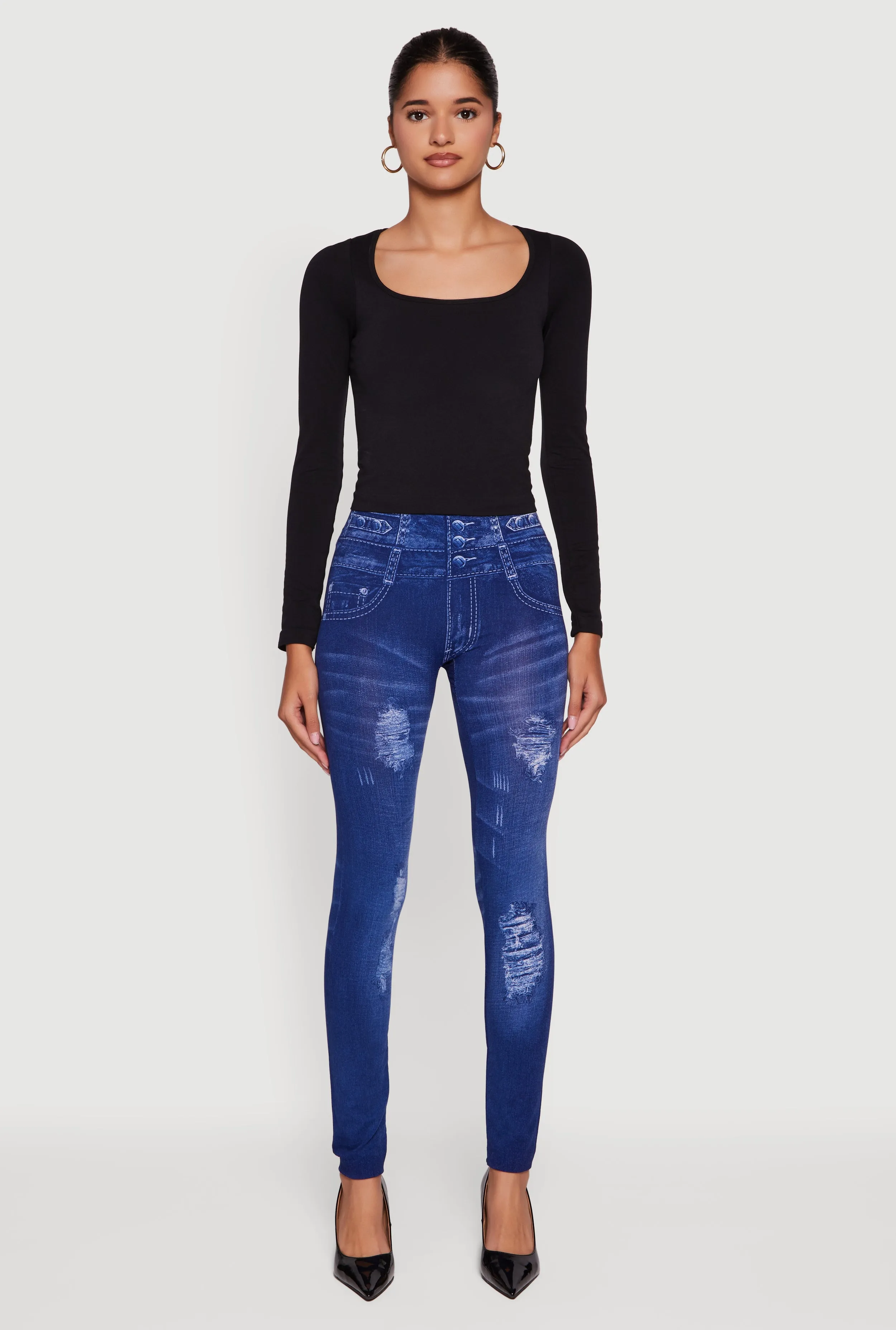 Distressed Print High Waisted Push Up Jeggings sold by Rainbow product image thumbnail 2