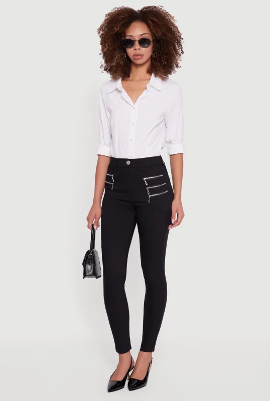 Rhinestone Multi Zipper Hyper Stretch Skinny Leg Pants sold by Rainbow