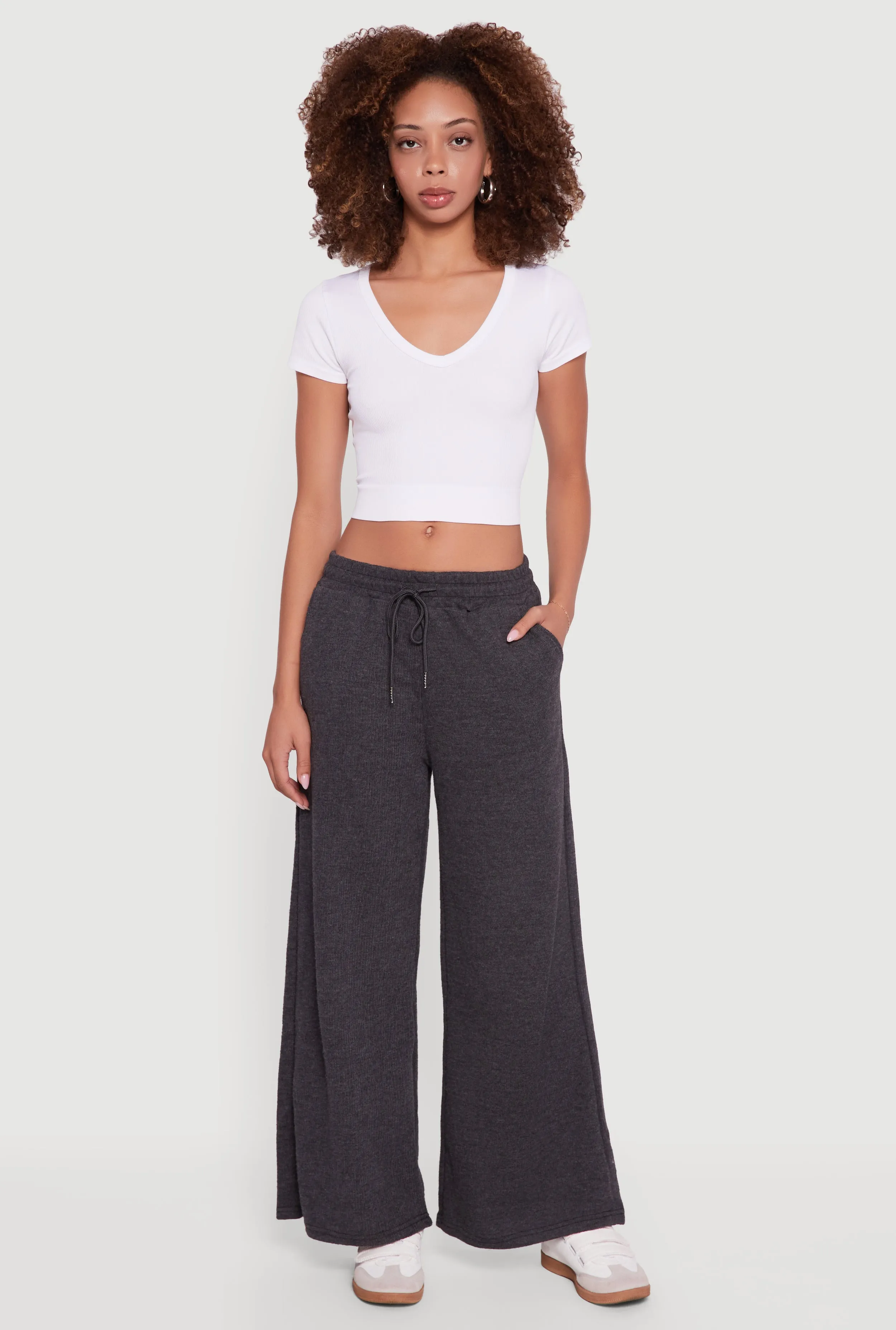 Marled Brushed Rib Knit Wide Leg Sweatpants sold by Rainbow