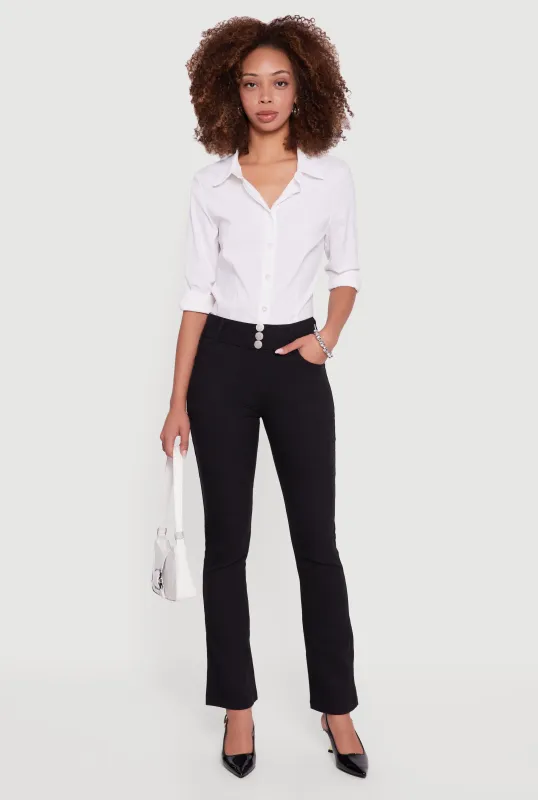 Hyper Stretch Button Detail Skinny Flare Pants sold by Rainbow