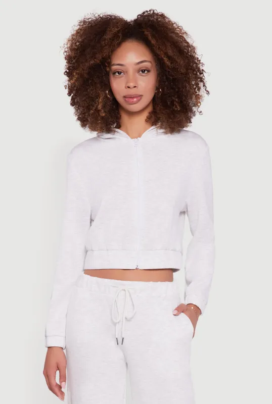 Cropped Long Sleeve Zip Front Hoodie sold by Rainbow