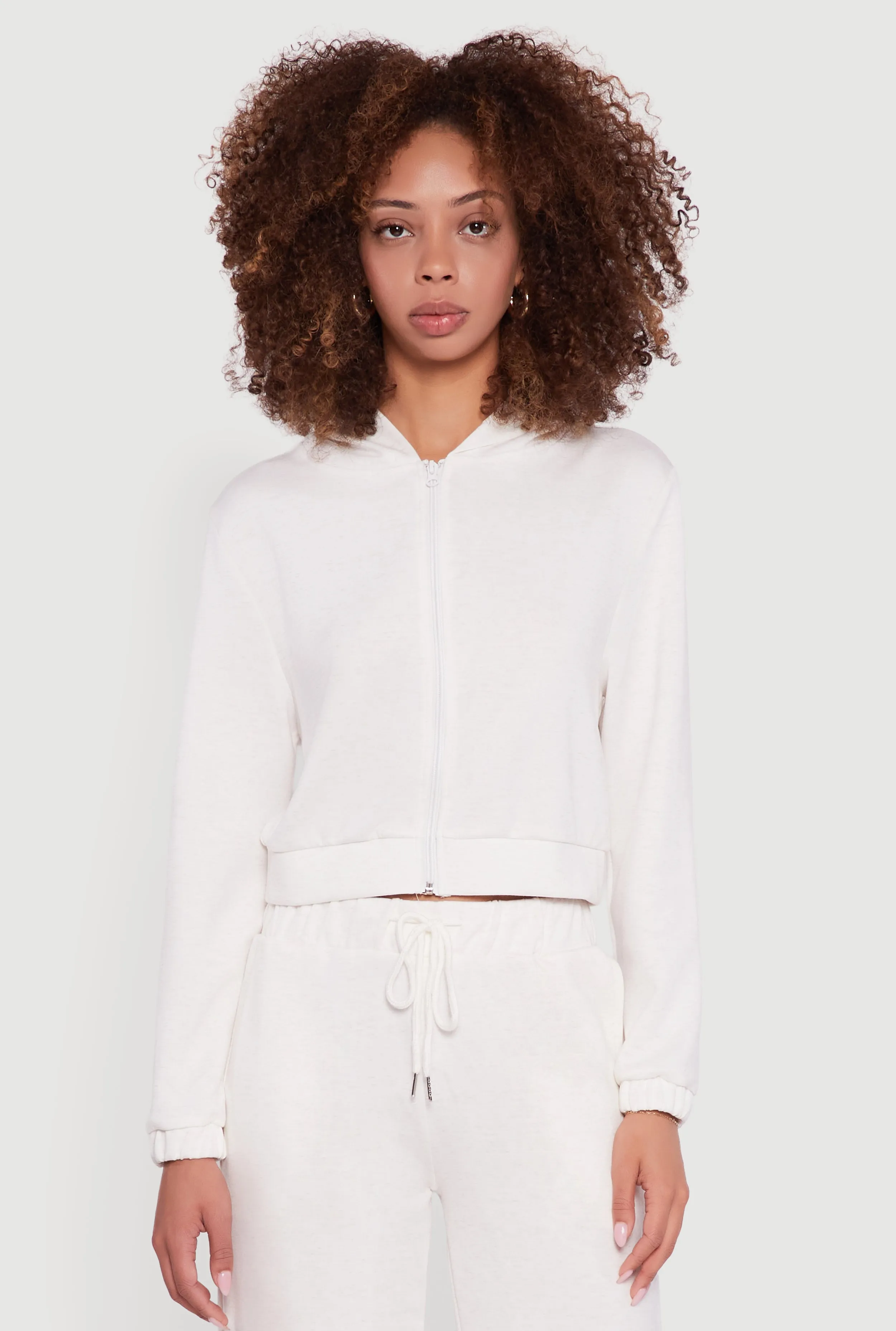 Cropped Long Sleeve Zip Front Hoodie sold by Rainbow