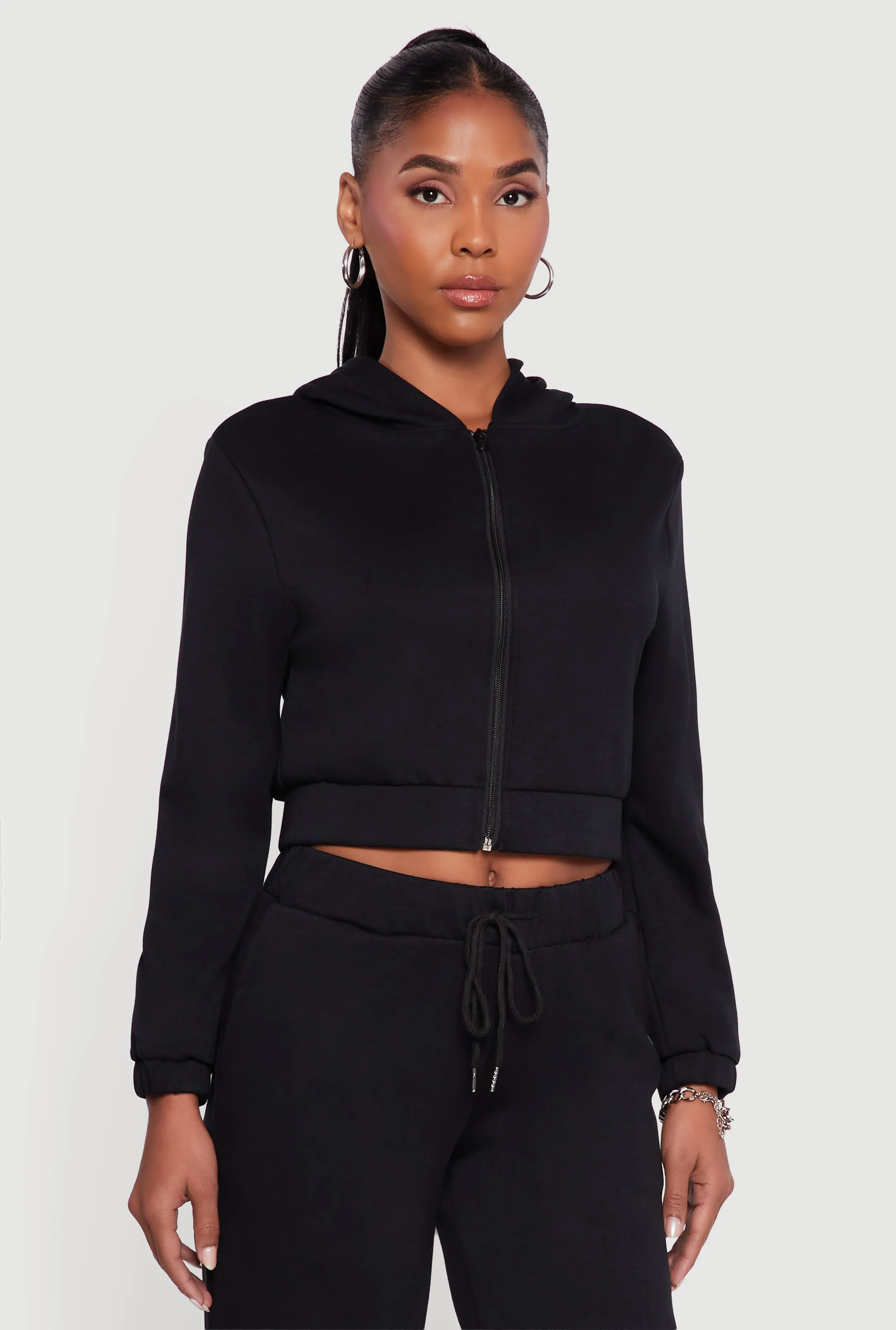 Cropped Long Sleeve Zip Front Hoodie sold by Rainbow