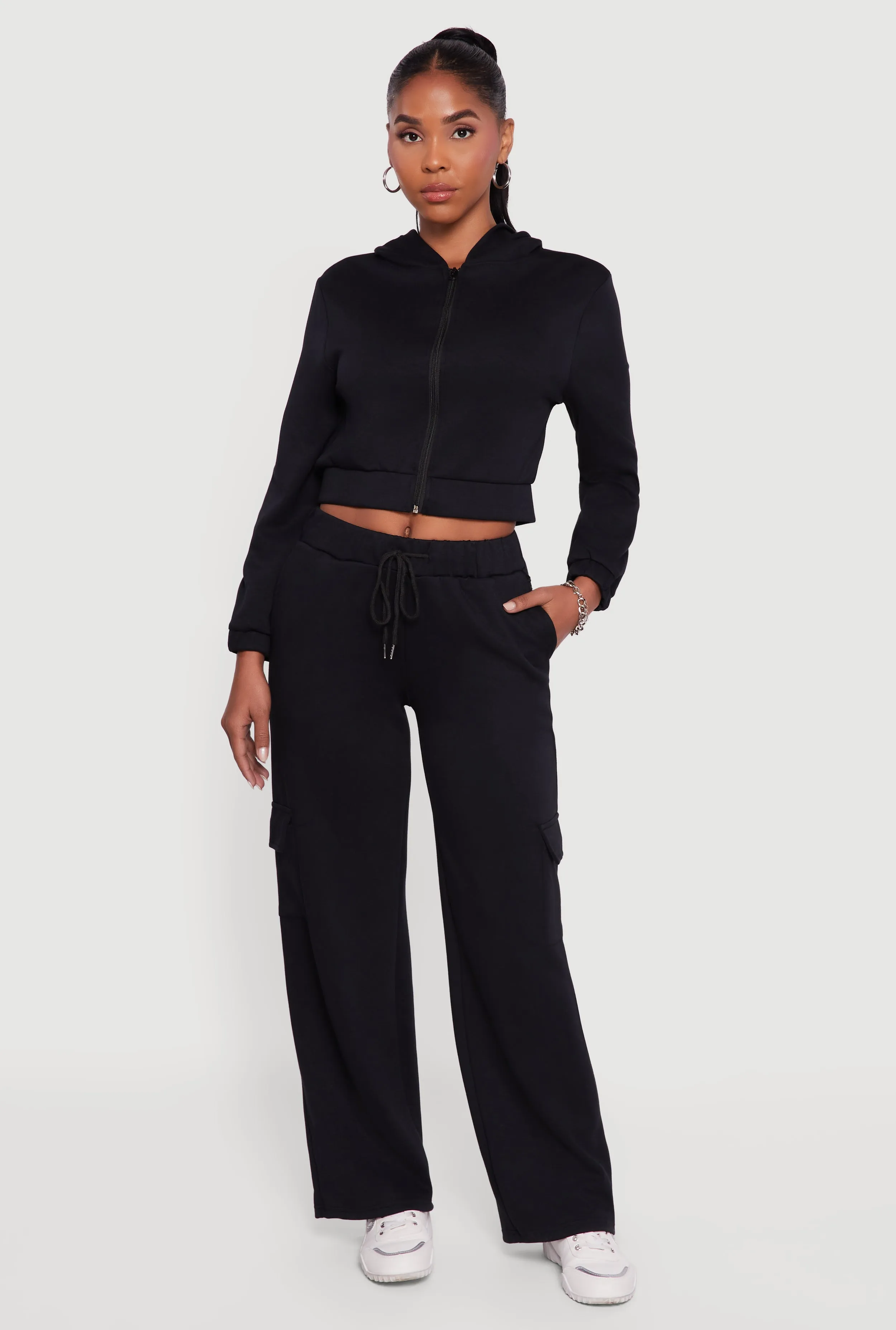 Cropped Long Sleeve Zip Front Hoodie sold by Rainbow product image thumbnail 2