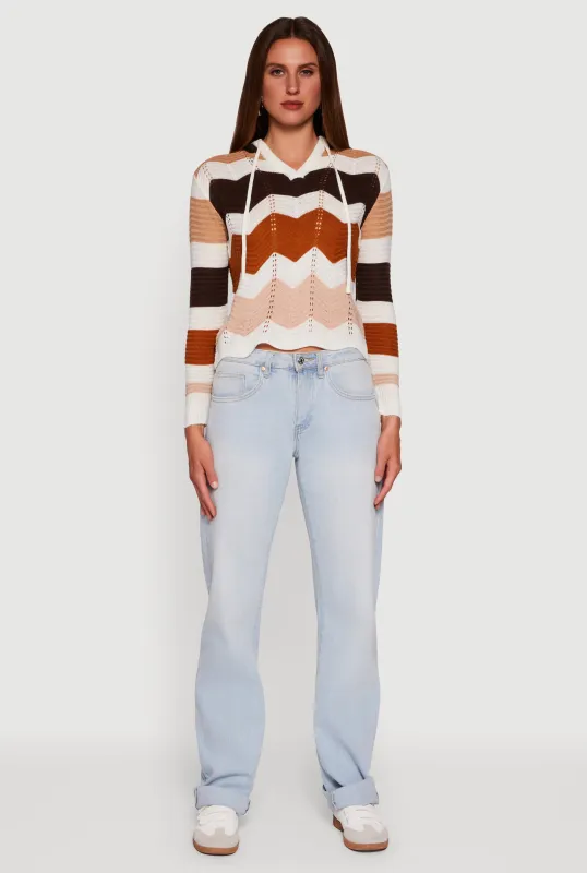 Chevron Pointelle Knit Hooded Sweater sold by Rainbow