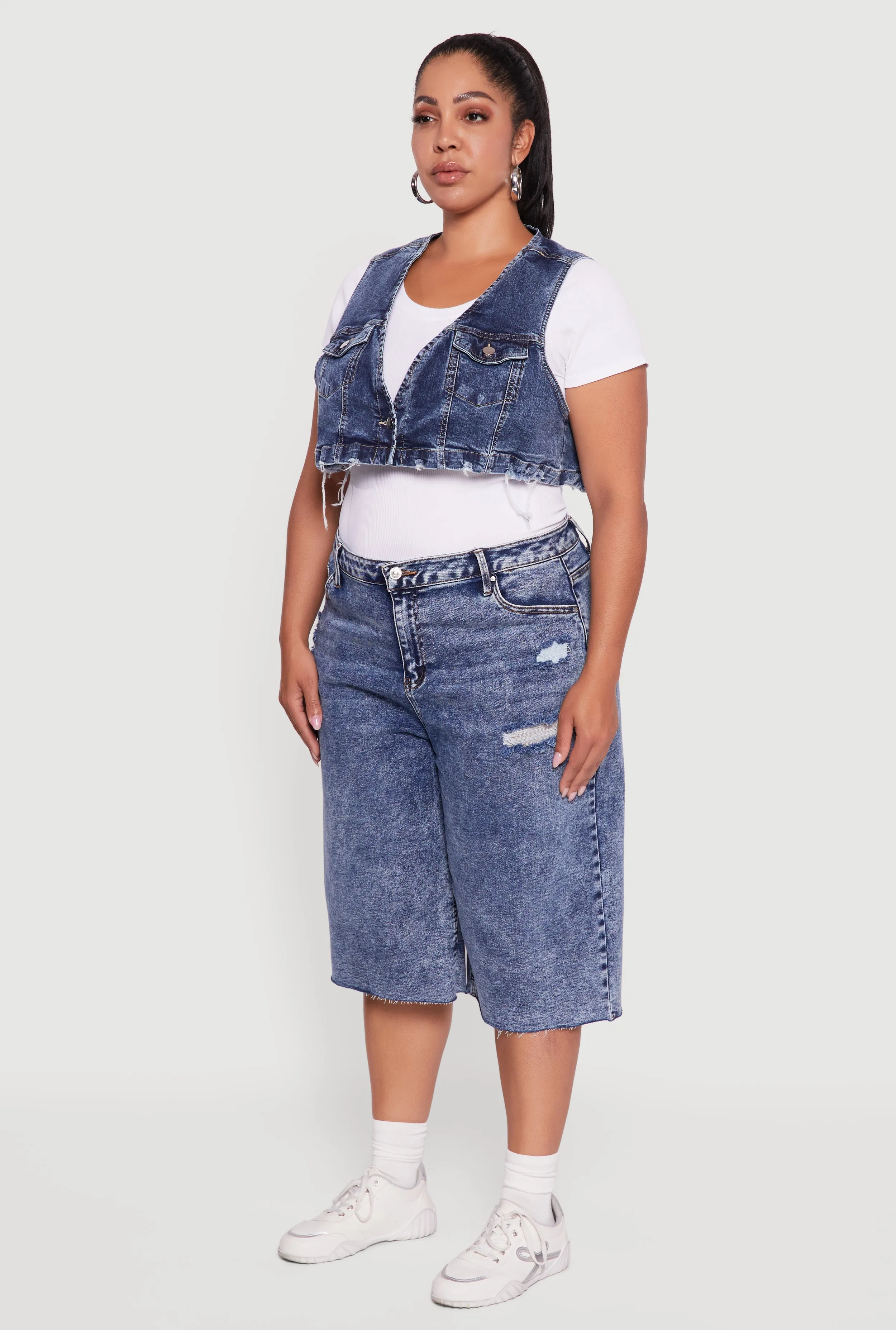 Plus Size Acid Wash Cropped Distressed Denim Vest sold by Rainbow product image thumbnail 5