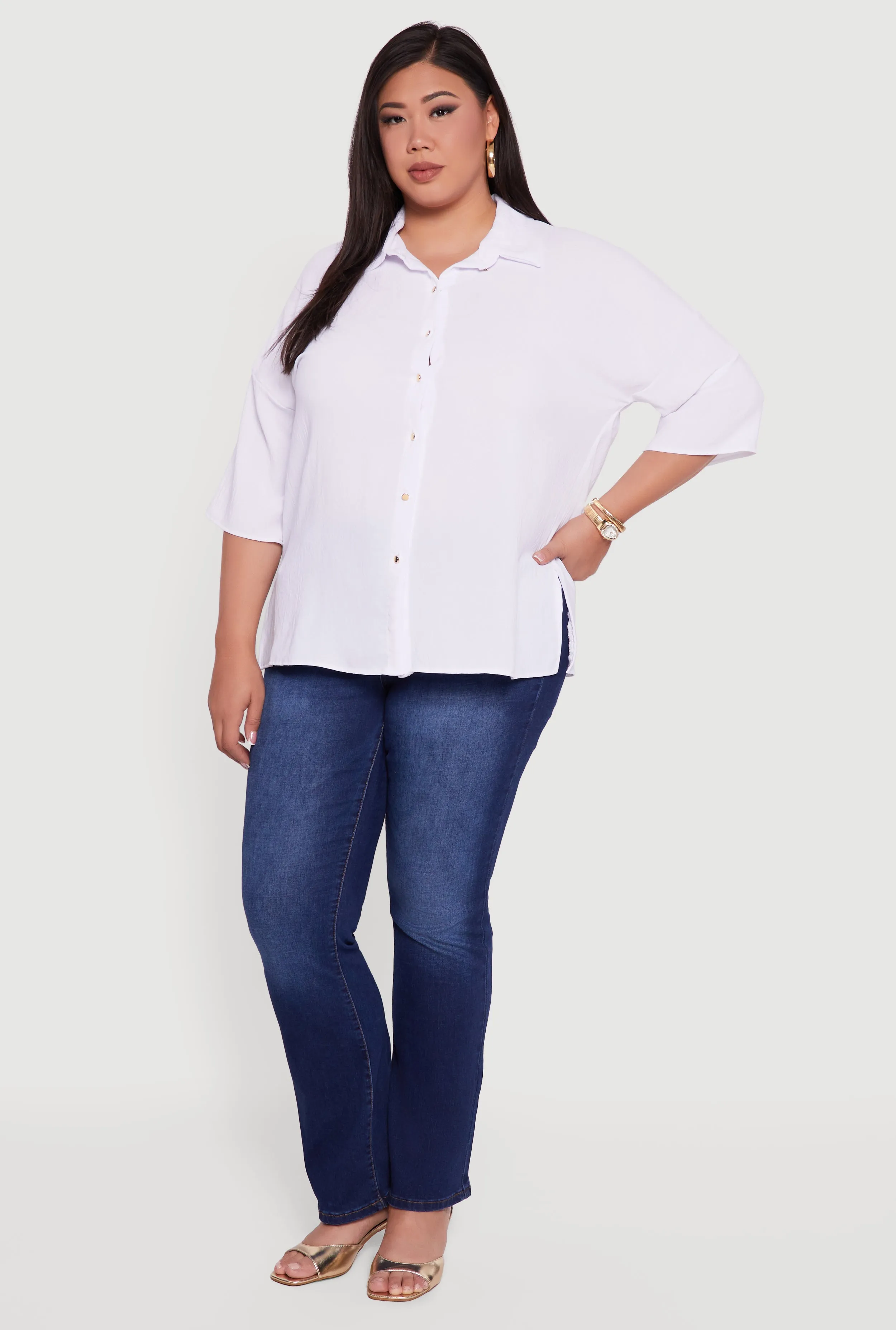 Plus Size Crepe Knit Boxy Button Front Shirt sold by Rainbow product image thumbnail 3