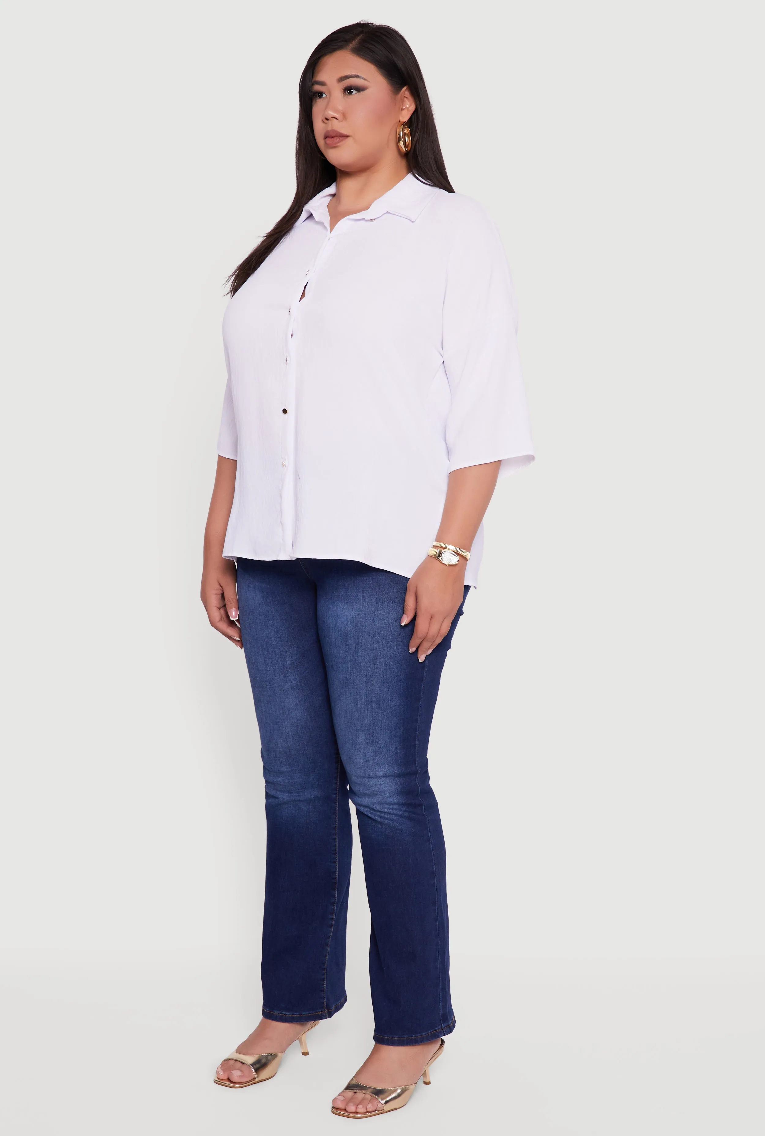 Plus Size Crepe Knit Boxy Button Front Shirt sold by Rainbow product image thumbnail 5