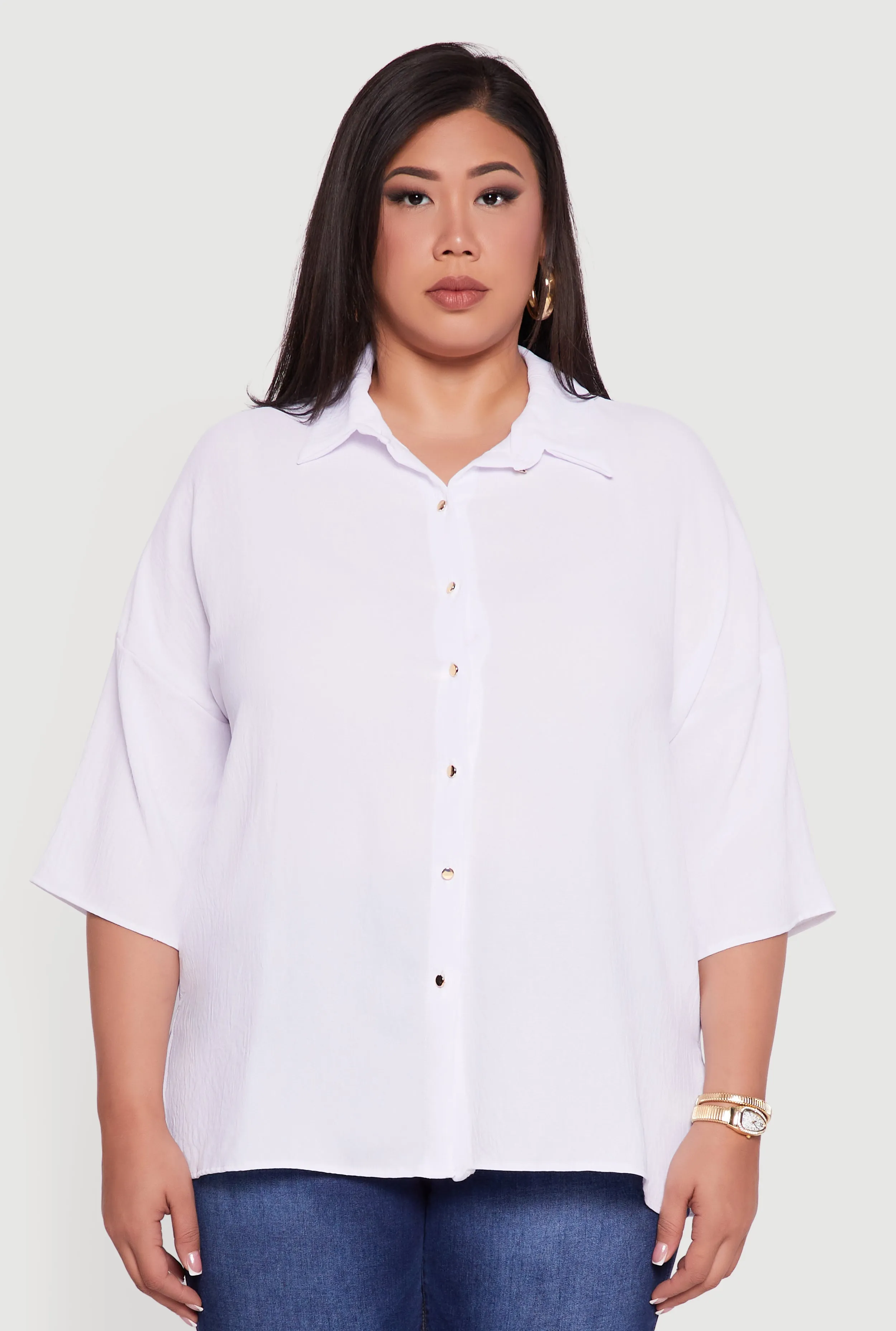 Plus Size Crepe Knit Boxy Button Front Shirt sold by Rainbow product image thumbnail 2