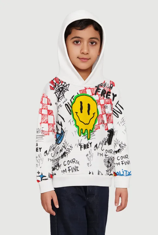 Little Boys Graffiti Drip Smiley Face Graphic Hoodie sold by Rainbow