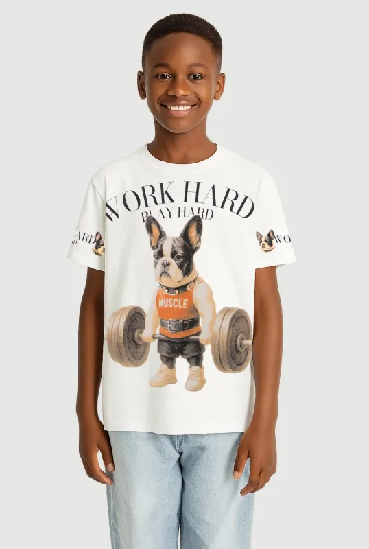 Boys Work Hard Play Hard Graphic Tee sold by Rainbow