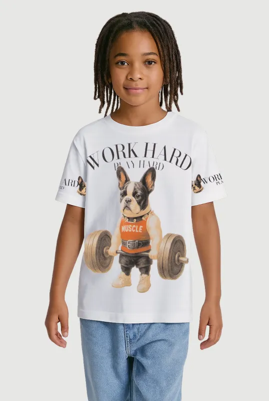 Little Boys Work Hard Play Hard Graphic Tee sold by Rainbow