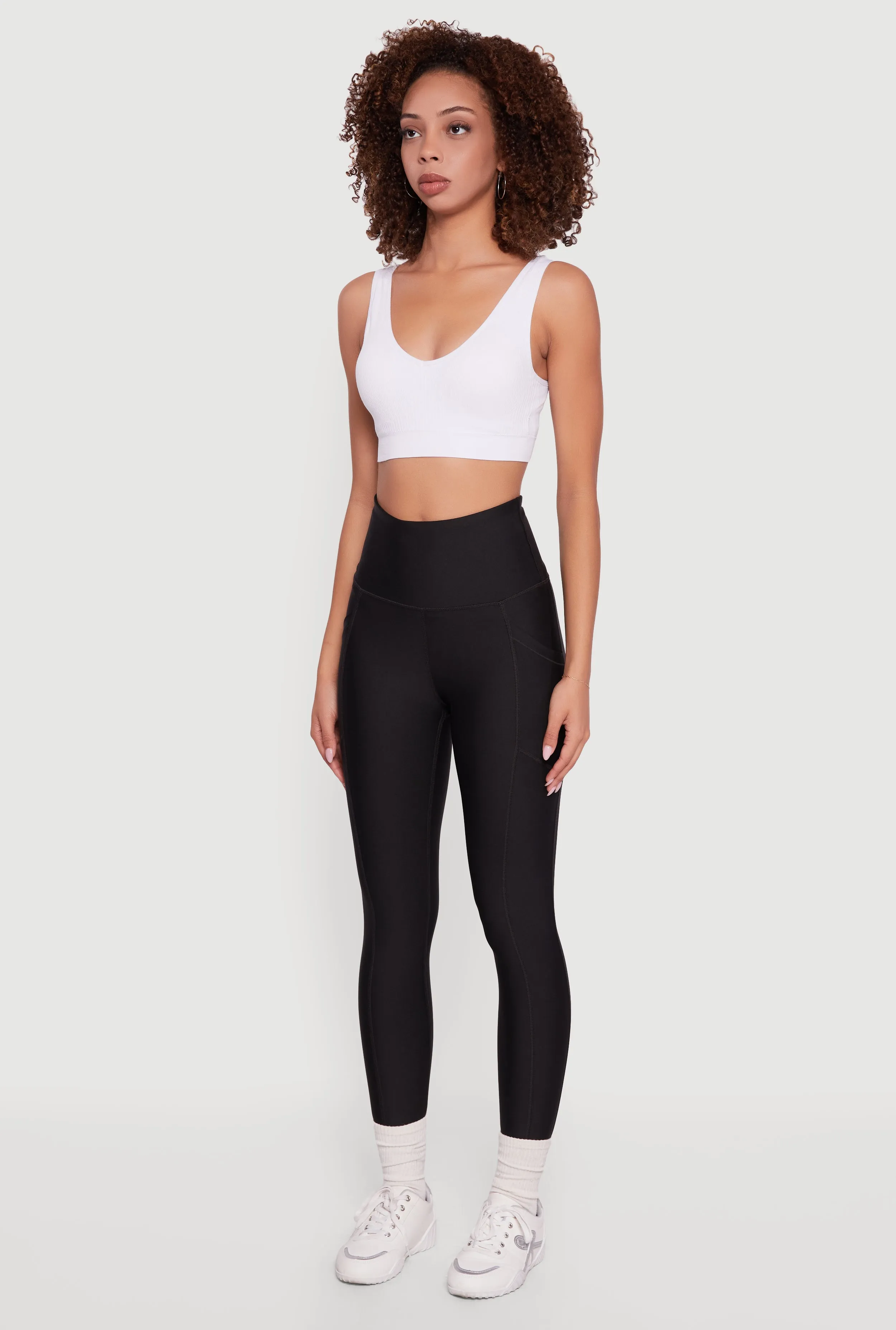 Solid High Waisted Leggings with Cell Phone Pocket sold by Rainbow product image thumbnail 3