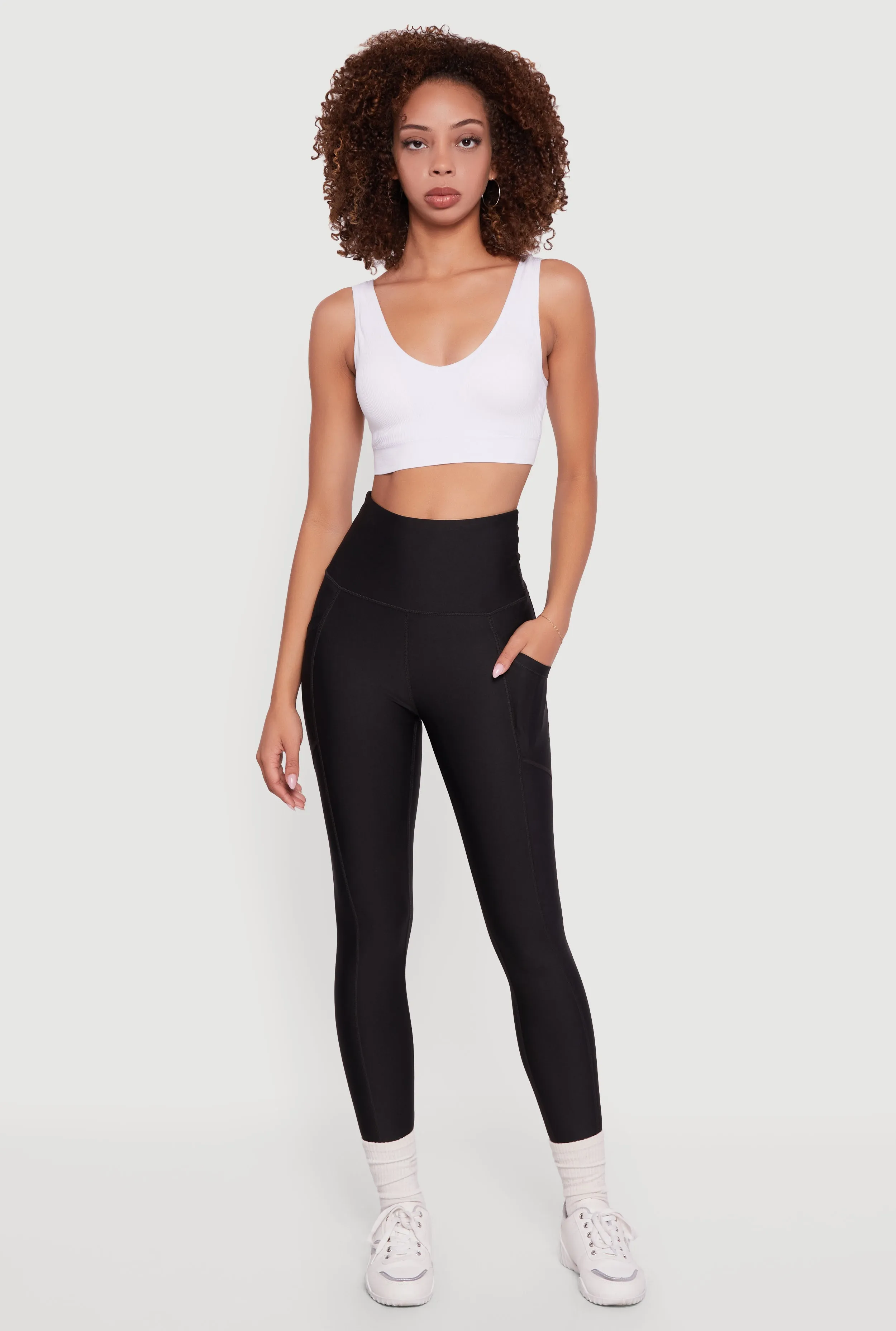 Solid High Waisted Leggings with Cell Phone Pocket sold by Rainbow product image thumbnail 2