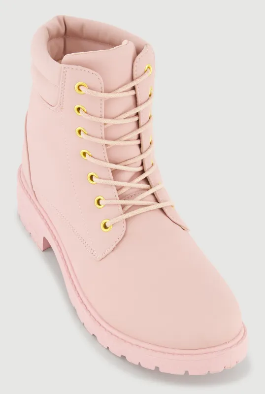 Lace Up Block Heel Combat Boots sold by Rainbow