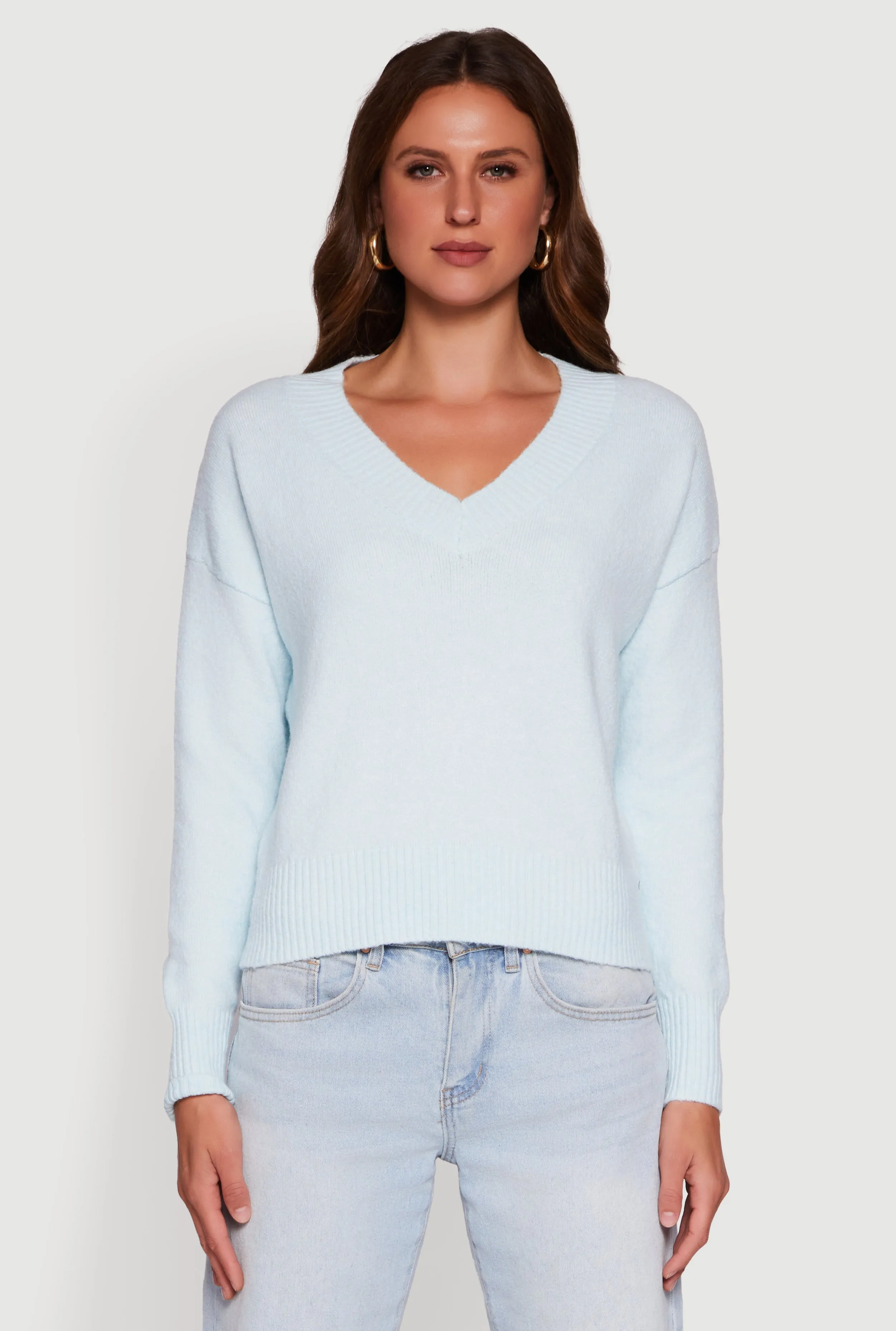 Brushed Knit Long Sleeve V-Neck Sweater sold by Rainbow product image thumbnail 2