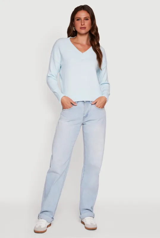 Brushed Knit Long Sleeve V-Neck Sweater sold by Rainbow