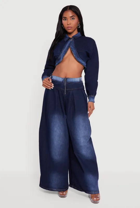 Pleated Detail Baggy Wide Leg Jeans sold by Rainbow
