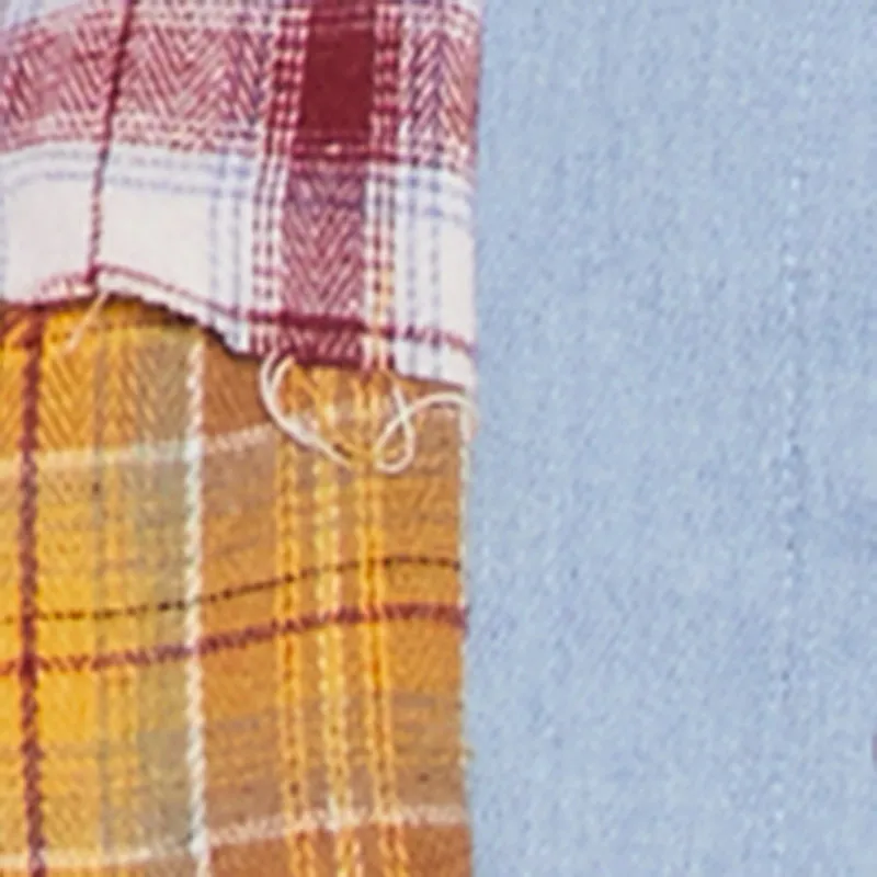 Denim Detail Raw Hem Plaid Mini Skirt sold by Rainbow product image thumbnail 4