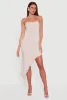 Side Ruched Asymmetrical Ruffle Trim Glittery Midi Dress sold by Rainbow