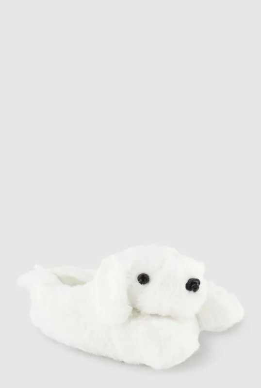 Girls Faux Fur Maltese Dog Slippers made by Rainbow