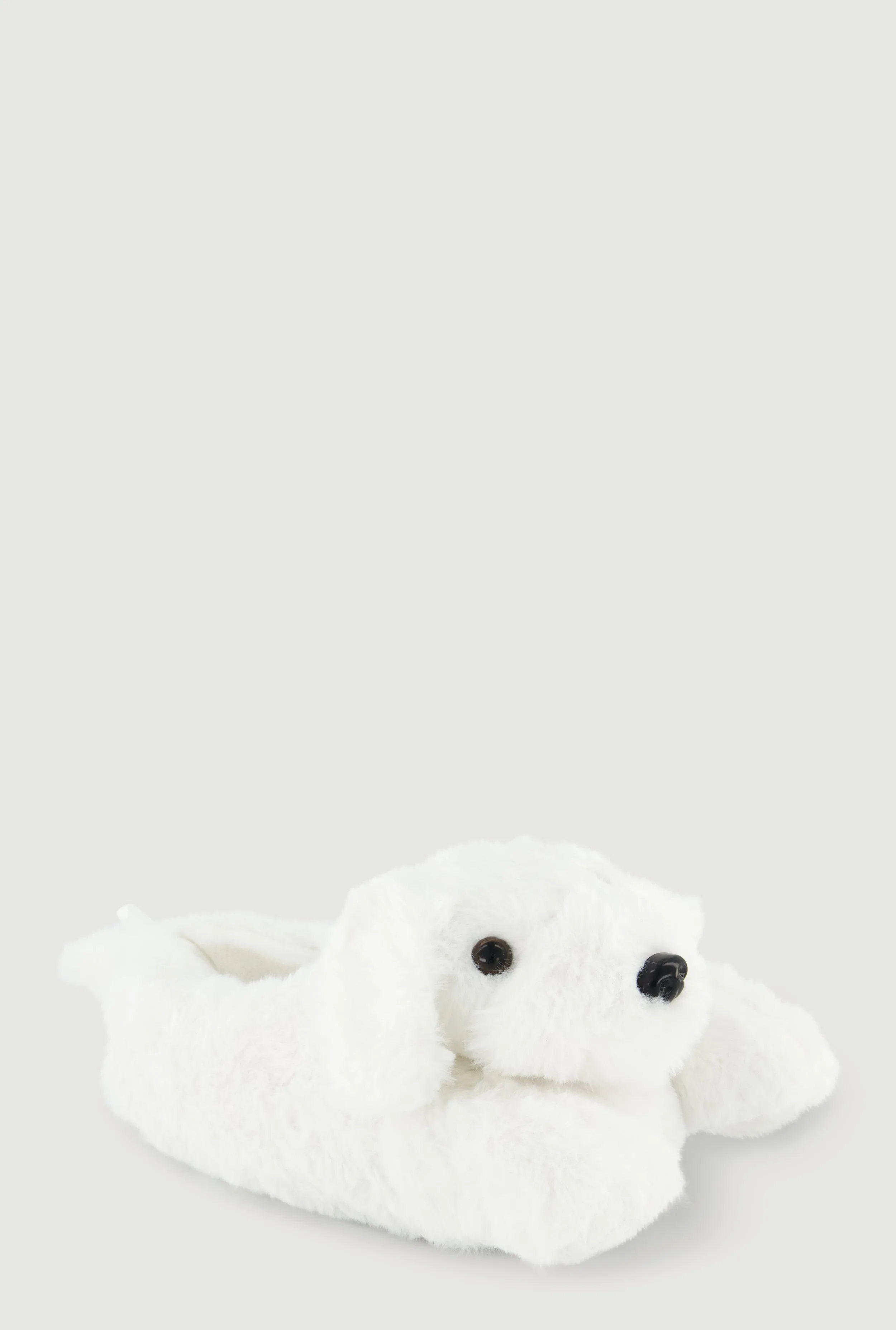 Girls Faux Fur Maltese Dog Slippers sold by Rainbow
