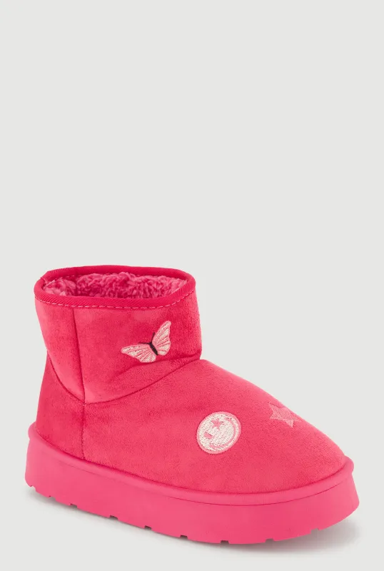Girls Faux Fur Lined Embroidered Patch Boots sold by Rainbow