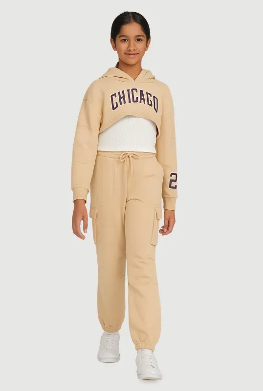 Girls Chicago Graphic Pleated Sweatshirt and Sweatpants with Tank Top sold by Rainbow