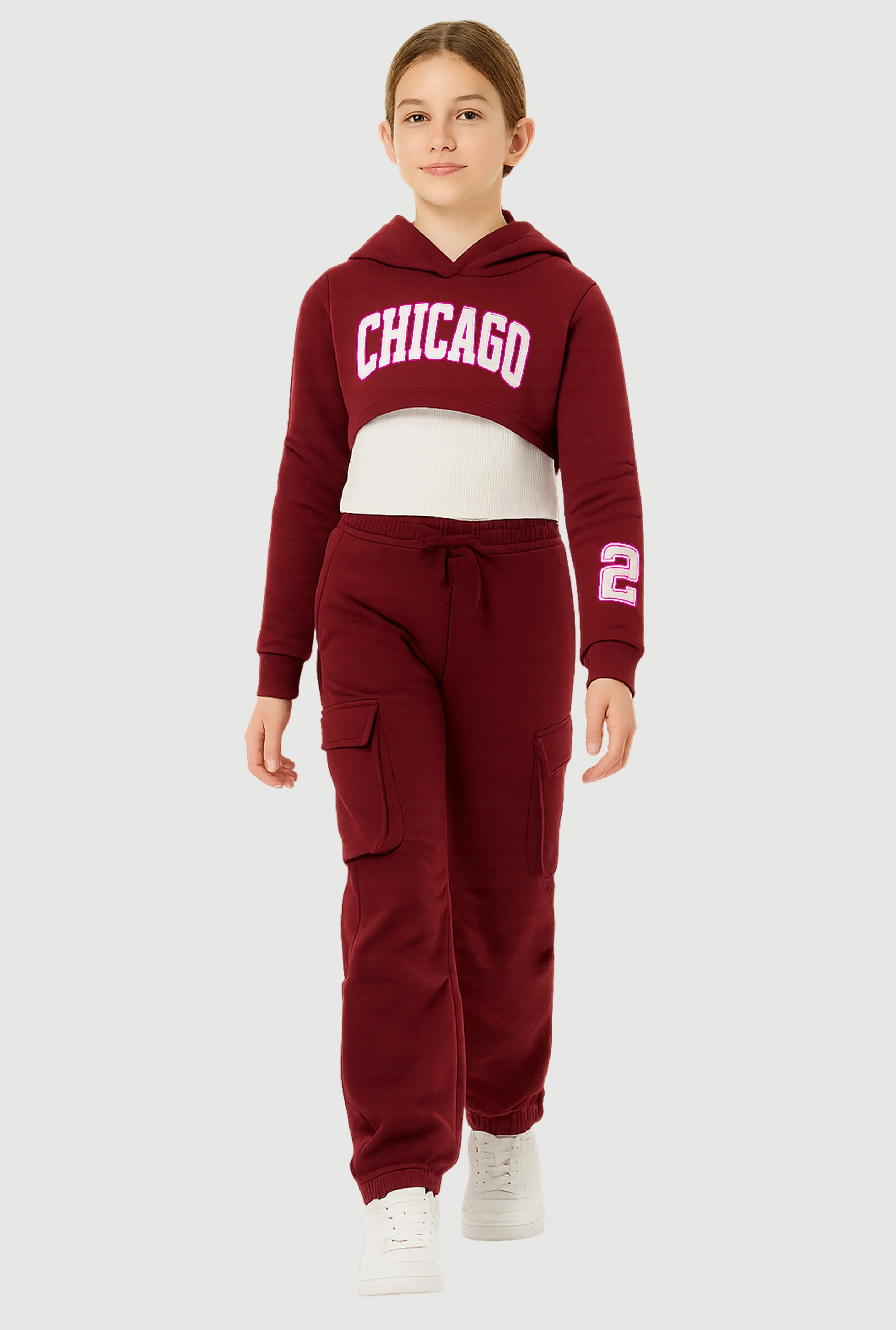 Girls Chicago Graphic Pleated Sweatshirt and Sweatpants with Tank Top sold by Rainbow